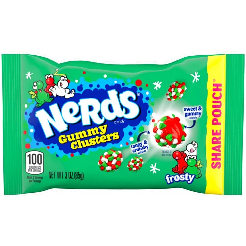 Nerds Frosty Gummy Clusters Share Pouch, Holiday Nerds, Red and Green Gummy Candies, 3 oz