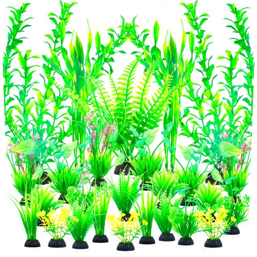 Ameliade Aquarium Artificial Green Plastic Plants Decorations 26 PCS Large Fish Tank Accessories Goldfish Betta Tank Decor