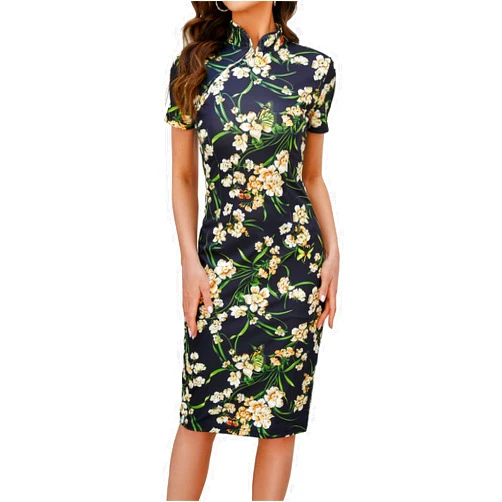 oxiuly Women's Vintage Floral Flare Party Wedding Stretch Bodycon Dresses Casual Work Pencil Dress OX183