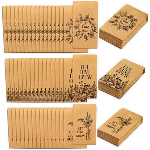 Outus 150 Pieces Wedding Favors Seed Packets Let Love Grow Self Adhesive Envelopes Retro Christmas Valentine for Guests, 3 Styles (Retro Pattern)