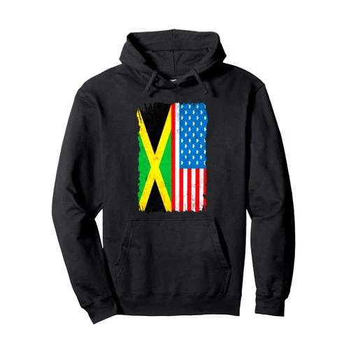 American And Jamaican Girl Designs Co. Half American Jamaican America Jamaica Vintage Flag Proud Pullover Hoodie