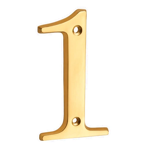 HASWARE House Number Sign 4 inch (10 cm) Polished Brass Finish Stylish Curvy Modern Door Numbers Signage Plaque Street Home Address Numerals(1, Brass)