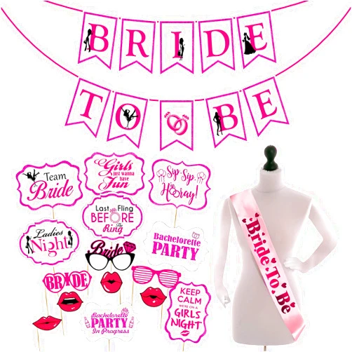 ZYOZIQUE Bachelorette Party Kit | Bride to be Sash | Banner | Photo Booth Props | Bachelorette Zyoziques | Bride to be Gift | Engagement Party (Pack of 17)