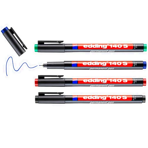 edding 140 S permanente pen - set van 4 - multi-coloured - ronde punt 0,3 mm - pen voor schrijven op glas, plastic, folies en gladde oppervlakken - permanent, sneldrogend, veegvast en watervast