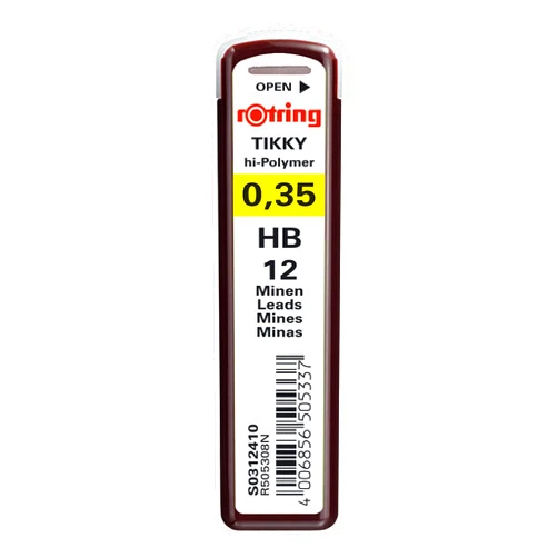 rOtring Replacement Leads for Tikky Mechanical Pencils, 0.35 mm, Hard Black (HB) (S0312410)