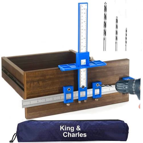 King&Charles Cabinet Hardware Jig, Cabinet Handle Jig with Point Wood Drils Bits, Cabinet Jig for Handles and Pulls on Drawers/Cabinets/Doors, Cabinet Hardware Template Tool Set.