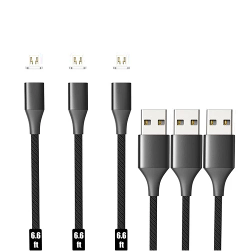N. NETDOT Magnetic Charging Cable, Gen10 Nylon Braided Magnetic Phone Charger Compatible with Micro-USB Devices and Phones(6.6ft/3 Pack Black)