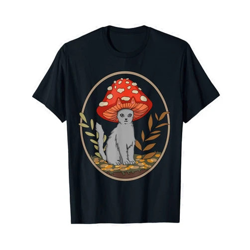 Cottagecore Aesthetic Katze Pilz Kawaii Cottagecore Aesthetic Cat with Mushroom Hat T-Shirt