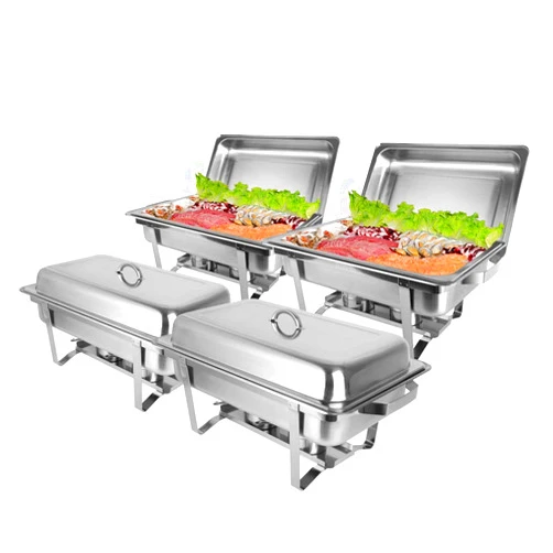 ROVSUN 8 Qt 4 Pack Full Size Stainless Steel Chafing Dishes Buffet Set, NSF Silver Rectangular Catering Chafer Warmer Set with Trays Pan Lid Folding Frame Stand for Kitchen Party Banquet Dining