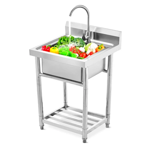 Loccdaok Utility Stainless Steel Sink Free Standing Single Bowl Laundry Outdoor Commercial Kitchen Sink with Cold Hot Pipe for Bar, Garage, Restaurant, Kitchen, Laundry Room, Outdoor, 20