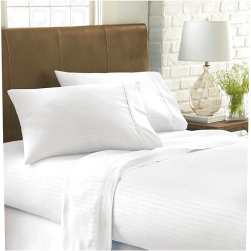 RoverBedding Split King Sheet Sets for Adjustable beds, fit Mattress Upto 16'' deep Pocket King Sheets - 100% Pure Natural Cotton 800 Thread Count Split King Size 5 PCs White Stripe Bed Set