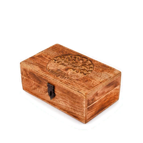 Samhita Handmade Mango Wood Tree of Life Engraving Beautifully Keepsake Box Jewellery Organiser Unique Gift Ideas for Men & Women (Flame Work Finish)