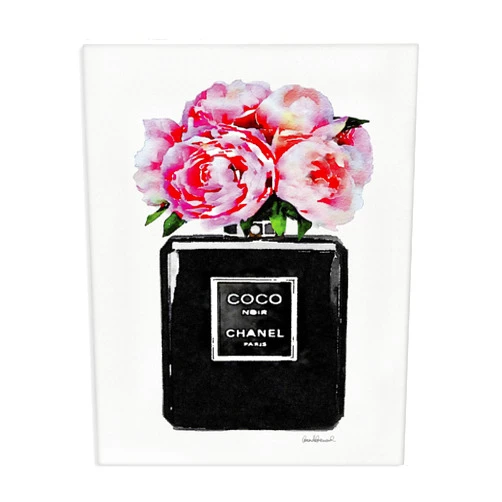 Stupell Industries agp-106 Glam Perfume Bottle Flower Black Peony Pink Wall Art, 16 x 20, Gallery Wrapped Canvas