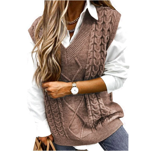 EVALESS Oversized Sweater Vest for Women V Neck Sleeveless Solid Color Loose Pullover Sweater