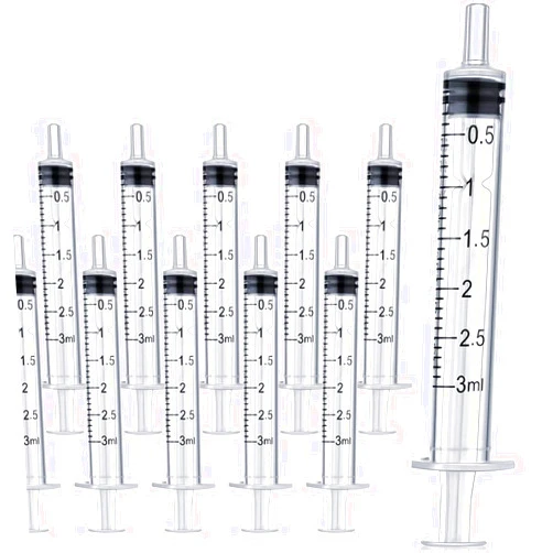 Betevie 10 Pack 3cc Syringes, 3ml Plastic Syringe Individually Sealed Without Needle for Liquid, Dog Cat Syringe, Glue Applicator, Colostrum Collection (3ML)