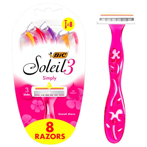 Bic Razors BIC Soleil Simply Smooth Women's Disposable Razors, 3 Blades With Moisture Strip For a Silky Smooth Shave, 8 Piece Razor Set