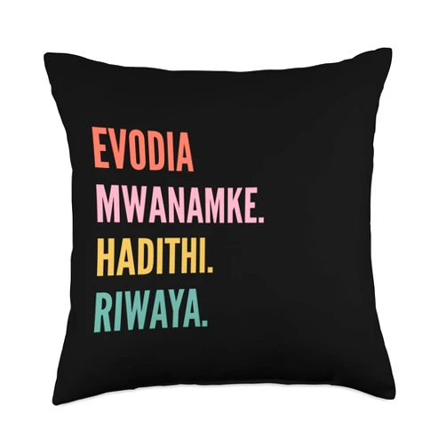 Funny First Name Designs in Swahili for Women Funny Swahili First Name Design-Evodia Throw Pillow, 18x18, Multicolor