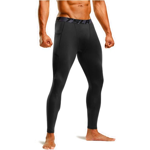 TSLA 1 or 2 Pack Men's Thermal Compression Pants, Athletic Sports Leggings & Running Tights, Wintergear Base Layer Bottoms