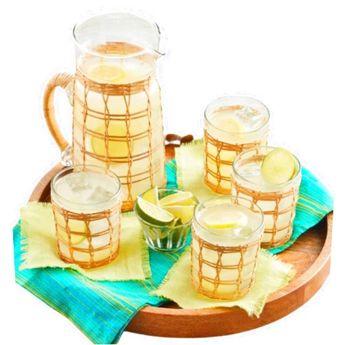 Harry & David Wicker-Wrapped Tumblers And Pitcher Set, Pitcher And Glasses Set, Outdoor Entertaining, Wicker Decor
