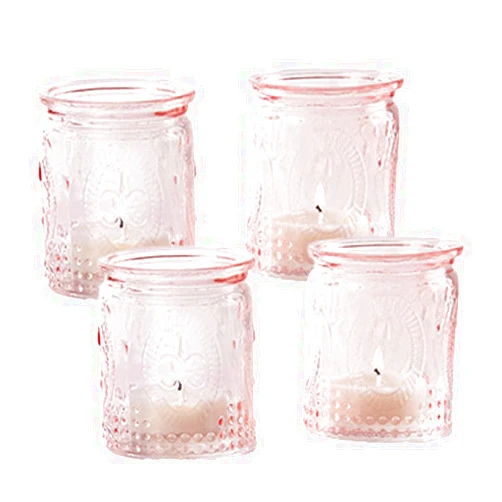 Kate Aspen Vintage Glass Tea Light Holder (Set of 4), Pink