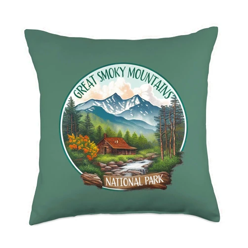 Great Smoky Mountains Apparel Accessories & Decor Smoky Mountains National Park Vintage Scene Souvenir Throw Pillow, 18x18, Multicolor