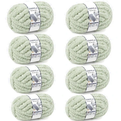 Cozyful Chunky Yarn for Hand Knitting - #10 Chunky Chenille Yarn, Jumbo Big Thick Chunky Yarns for Crocheting, Super Bulky Chunky Knit Blanket Yarns, 8 Skein (25 yds 8 oz Each Skein), Sage Green