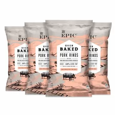 Epic Provisions Epic Artisanal Oven Baked Pork Rinds, Pink Himalayan Sea Salt, 2.5 oz, 4 ct Salt 2.5 Ounce (Pack of 4)