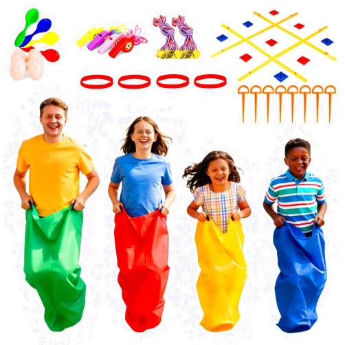 JAESITETER Outdoor Games Kit,Outside Toys,39 Pieces Outdoor Carnival Games,Yard Game,Potato Sack Race Bags for Kids Adults, Egg Spoon Relay Race, 3 Legged Race Bands, Birthday Party Yard Lawn Easter Games