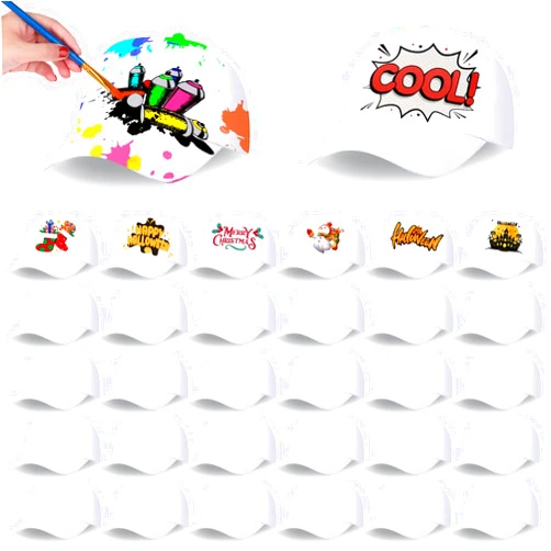 JaGely 30 Pcs DIY Kids Baseball Caps Hats, DIY Creative Painting White Hats Adjustable White Baseball Hat White Youth Outdoor Sports Caps Kids' Dress Up for Boys Girls Camp, Birthday, Painting, Activity