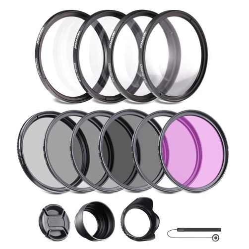 NEEWER 72mm ND/CPL/UV/FLD/Close Up Filter and Lens Accessories Kit with ND2 ND4 ND8, Close Up Filters(+1/+2/+4/+10), Tulip Lens Hood, Collapsible Rubber Lens Hood, Lens Cap, Filter Pouch