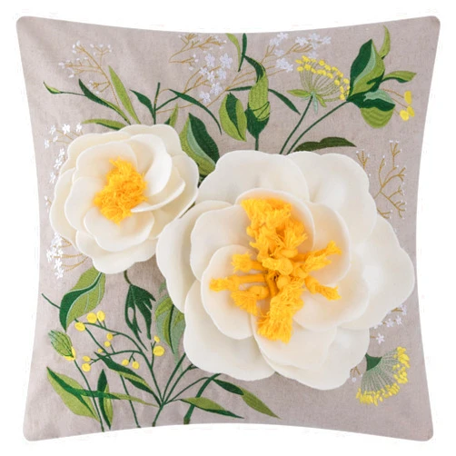 ELSKERJW Embroidery 3D Flower Accent Throw Pillows Cover Aesthetic Decorative Pillowcase Floral Cushion Covers 18x18 Fall Decor for Home Bed Couch Bedroom Sofa Chair