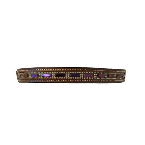 Equitem Horse Size Leather English Bridle Browband with Purple and Clear Crystals