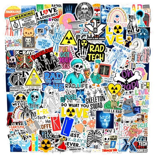 DYDSZDDYBF 220PCS Rad Tech Stickers, Radiology Christmas Gifts, Individual Cut-out X-Ray Decals, Christmas Party Favors Radiology Skeleton Gifts for Rad Techs, X-Ray Technicians, UV-Resistant, Healthcare Workers