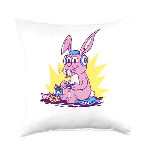 Gamer Zocker, Gaming Geschenke, lustige Sprüche Funky Rabbit for Video Game Friends and Fans Throw Pillow, 18x18, Multicolor