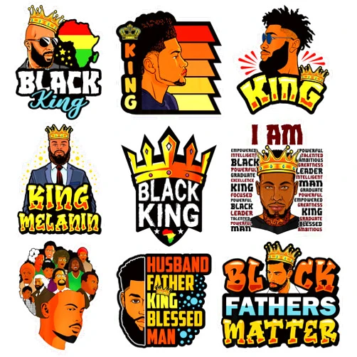 Amazingxy 9Pcs Black King Iron On Decals for Clothing Cool Black Men Iron On Patches DIY Heat Transfer Stickers for T-Shirt Jeans