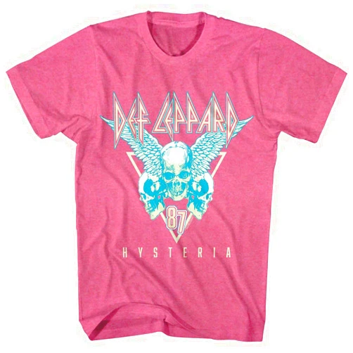 American Classics Def Leppard Hysteria '87 Three Skulls Adult Pink Heather Short Sleeve T Shirt 80s Rock Music Graphic Tees