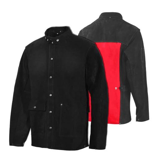QeeLink Leather Welding Jacket - Heat & Flame-Resistant Heavy Duty Split Cowhide Leather FR Work Safety Jacket