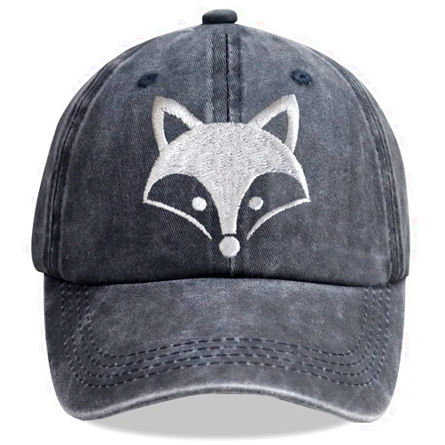 Tacoesha Animal Fox Head Hat, Adjustable Washed Cotton 3D Embroidered Baseball Cap for Wildlife Animal Fox Lover