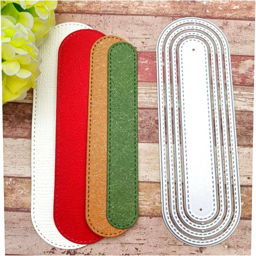 Hinana 4pcs/Set Oval Bookmark Metal Die Cuts,Stitched Nesting Frame Tag Background Cutting Dies Cut Stencils for DIY Scrapbooking Photo Decorative Embossing Paper Dies for Scrapbooking Card Making