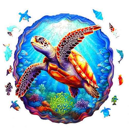PUREFLY Wooden Puzzles for Adults, 100 Pieces Sea Turtles Wooden Jigsaw Puzzle, Perfect for Family Game Nights, Unique Shape Best Gift 8.4 * 8.7in, Small
