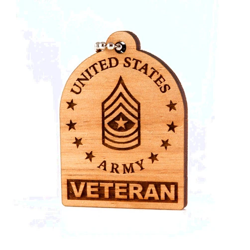 Sunset Design Lab E-9 Sergeant Major Veteran US Army Rank SGM OR-9 Wood Laser Cut Keychain Charm Ornament