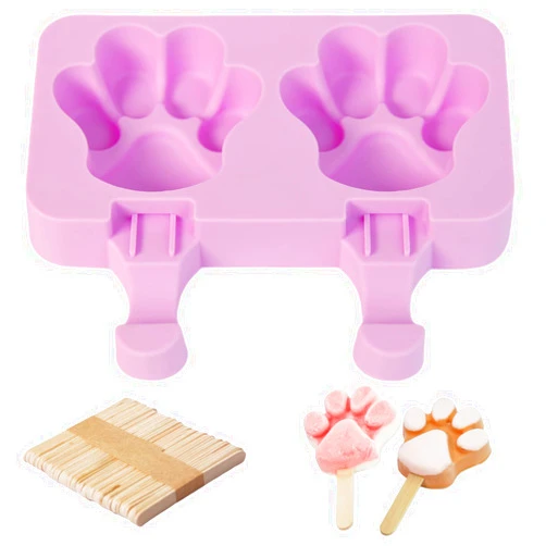 Tsxurepaw Paw Popsicle Mold - Cartoon Ice Cream Molds Cute Ice Pop Molds Reusable Cake Pop Mold Set with Lid & 50 Popsicle Sticks - Silicone Mold Homemade Popsicle Molds for Kid DIY