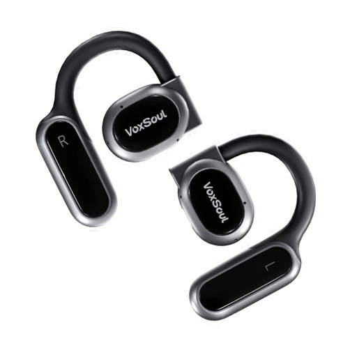 VoxSoul Open Ear Headphones - Lightweight Wireless Bluetooth 5.3 Headphones with 2 Microphone, Open Ear Earbuds Design for Long-Lasting Comfort, 55H Play Time Crystal-Clear Calls for Driving Black