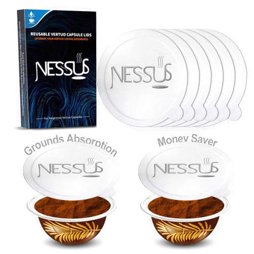 NESSUS Aluminum Foils Lids for Reusable Nespresso Pods Vertuo, Foil Seals to Refill Vertuoline Capsules Coffee Pods, Compatible with Nespresso VertuoLine Machine(120 pcs, 62mm)