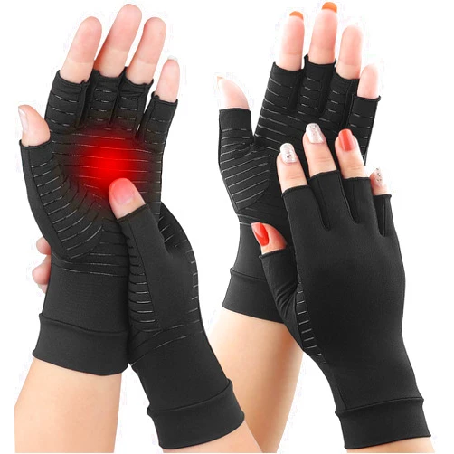 Kecartu 2Pairs Copper Arthritis Compression Gloves for Women Men, Fingerless Compression Gloves for Carpal Tunnel, Hand Pain, RSI, Driving, Typing, Copper Gloves Support Hands and Wrist for Work (Medium)
