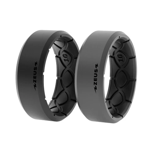 Groove Life Zeus Edge Midnight Black/Deep Stone Grey Silicone Ring Bundle Breathable Rubber Wedding Rings for Men, Lifetime Coverage, Unique Design, Comfort Fit Ring - Size 13