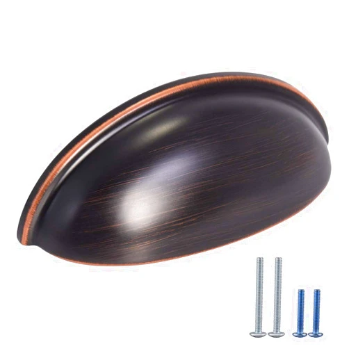HOMOTEK 6 Pack Drawer Bin Cup Pulls Dresser Pulls for Cabinets Oil Rubbed Bronze - 3 Inch Hole Centers Furniture Handles,Kitchen Cabinet Hardware