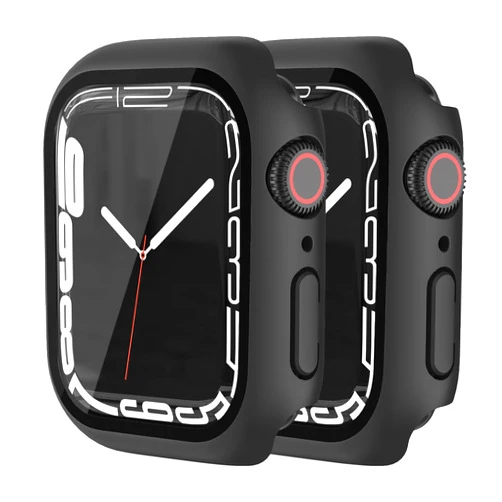 HANKN 2 Pack Matte Black 40mm Case for Apple Watch Series 6 5 4 Se 40mm Tempered Glass Screen Protector Case, Full Coverage Hard Shockproof Iwatch Cover Bumper (40mm, Black+Black)