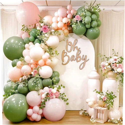 Blocesa Pink and Green Neutral Balloon Arch Kit, Pink White Green Balloon Garland with Mixed Size Sage Green Pastel Pink Sand White Light Orange Balloons for Wedding Birthday Party Bridal Shower Decorations