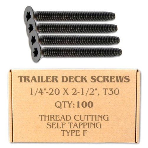 Hales Yeah! 100pcs Trailer Deck Screws Self Tapping 2-1/2 in, 1/4-20 Thread, Flathead T30 Torx Wood to Metal Self Tapping Deck Screws for a Trailer